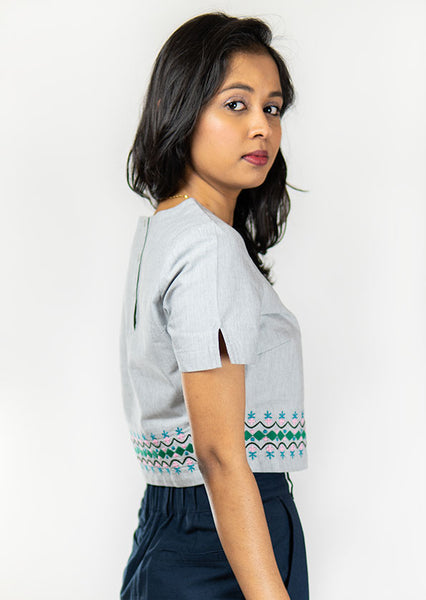 Dhaka Embroidered Blouse Grey