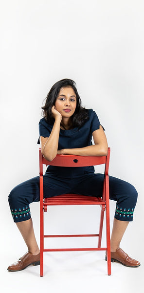 Dhaka Embroidered Peg Leg Pants Navy