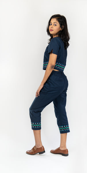 Dhaka Embroidered Peg Leg Pants Navy