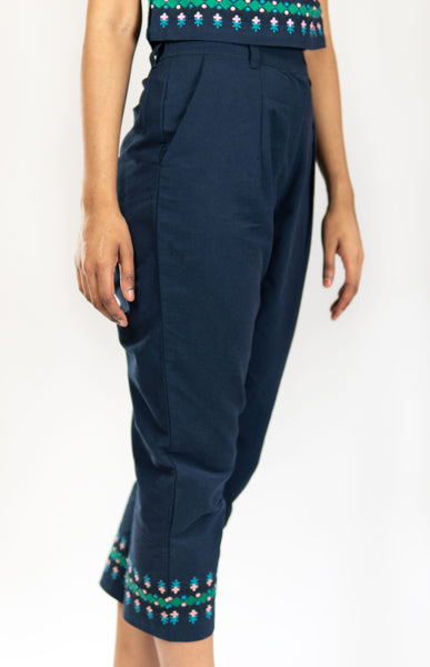 Dhaka Embroidered Peg Leg Pants Navy