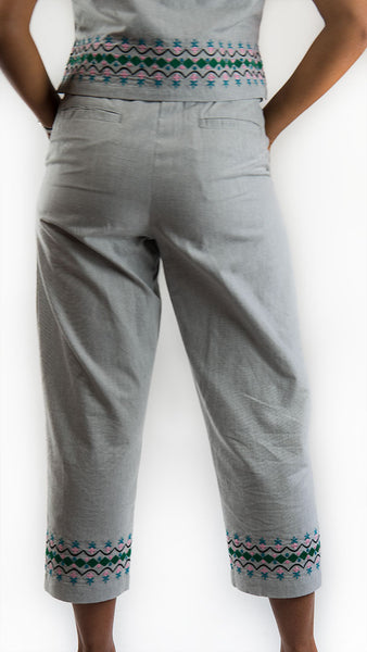 Dhaka Embroidered Peg Leg Pants - Grey