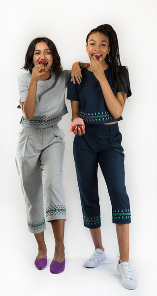 Dhaka Embroidered Peg Leg Pants - Grey