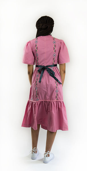 Dhaka Embroidered Folk Dress Pink