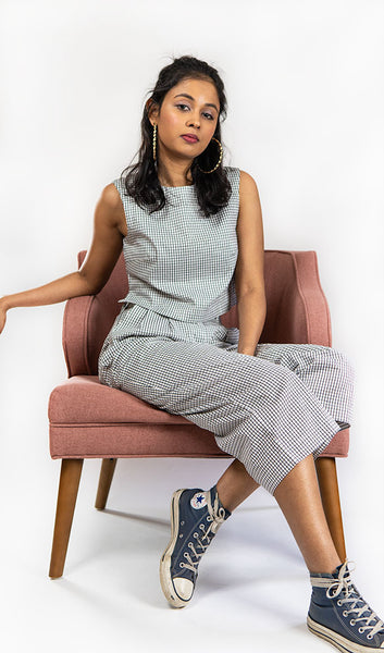 Dhaka Sleeveless Blouse Check Print