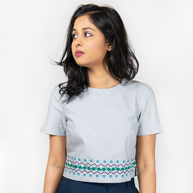 Dhaka Embroidered Blouse Grey