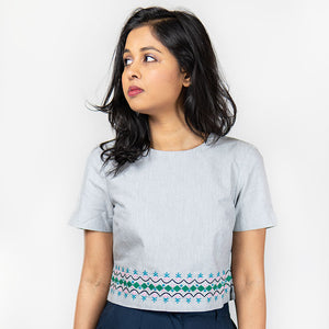 Dhaka Embroidered Blouse Grey