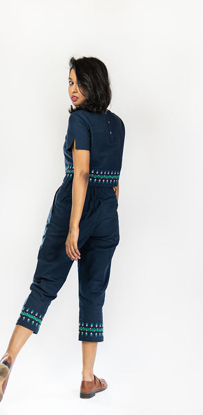 Dhaka Embroidered Blouse Navy