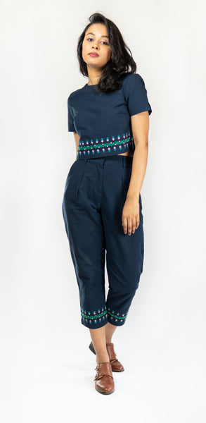 Dhaka Embroidered Blouse Navy