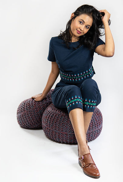 Dhaka Embroidered Blouse Navy