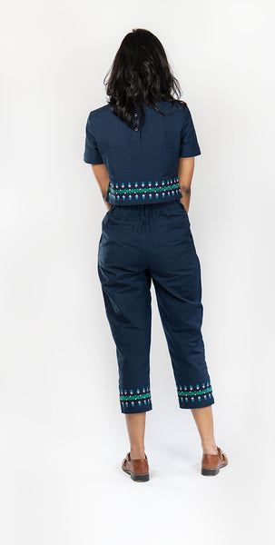 Dhaka Embroidered Peg Leg Pants Navy