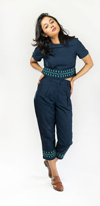 Dhaka Embroidered Peg Leg Pants Navy
