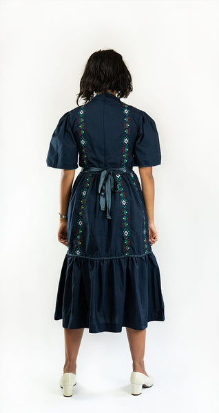 Dhaka Embroidered Folk Dress Navy