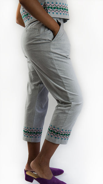 Dhaka Embroidered Peg Leg Pants - Grey