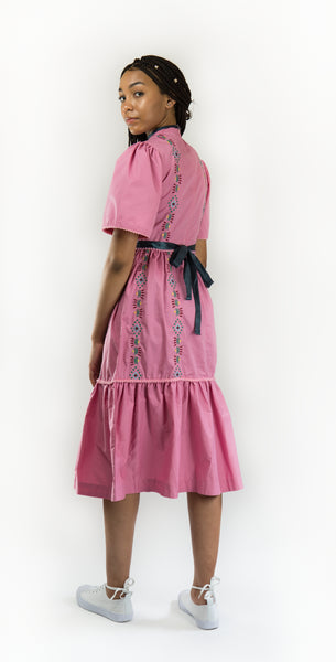 Dhaka Embroidered Folk Dress Pink