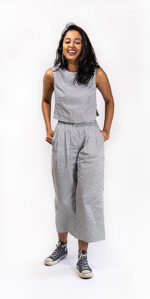 Dhaka Sleeveless Blouse Check Print