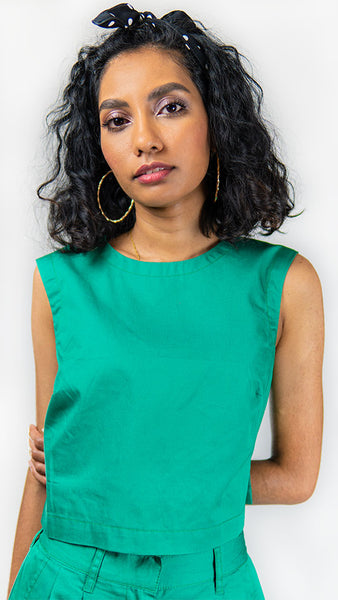 Dhaka Sleeveless Blouse Emerald