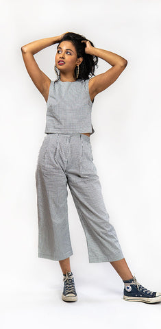 Dhaka Wide Leg Pants Check Print